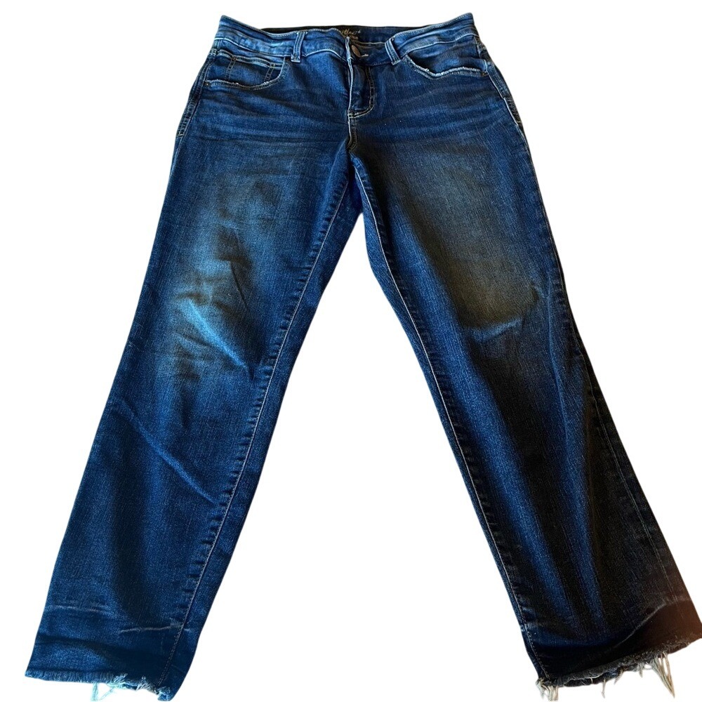 Maurices Everflex MidRise Straight Leg Jeans Dark Wash Raw Hem Womens Blue 16.5W